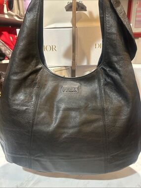 Furla Black Leather Hobo Shoulder Bag Large Bow Tote Purse Italian Luxury